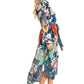 Sakkas Rina Women's Floral Print Maxi Dress with Long Sleeves and Flounce Shirt Design