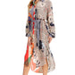 Sakkas Rina Women's Floral Print Maxi Dress with Long Sleeves and Flounce Shirt Design
