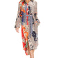 Sakkas Rina Women's Floral Print Maxi Dress with Long Sleeves and Flounce Shirt Design