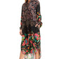 Sakkas Rina Women's Floral Print Maxi Dress with Long Sleeves and Flounce Shirt Design