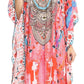 Sakkas Imani V-neck Silky Lightweight Colorful Flowy Rhinestone Kaftan / Cover Up