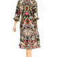 Sakkas Ozana Women's Floral Midi Cocktail Dress, V-Neck, 3/4 Sleeve