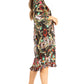Sakkas Ozana Women's Floral Midi Cocktail Dress, V-Neck, 3/4 Sleeve