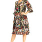 Sakkas Ozana Women's Floral Midi Cocktail Dress, V-Neck, 3/4 Sleeve