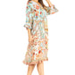 Sakkas Ozana Women's Floral Midi Cocktail Dress, V-Neck, 3/4 Sleeve
