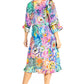 Sakkas Ozana Women's Floral Midi Cocktail Dress, V-Neck, 3/4 Sleeve