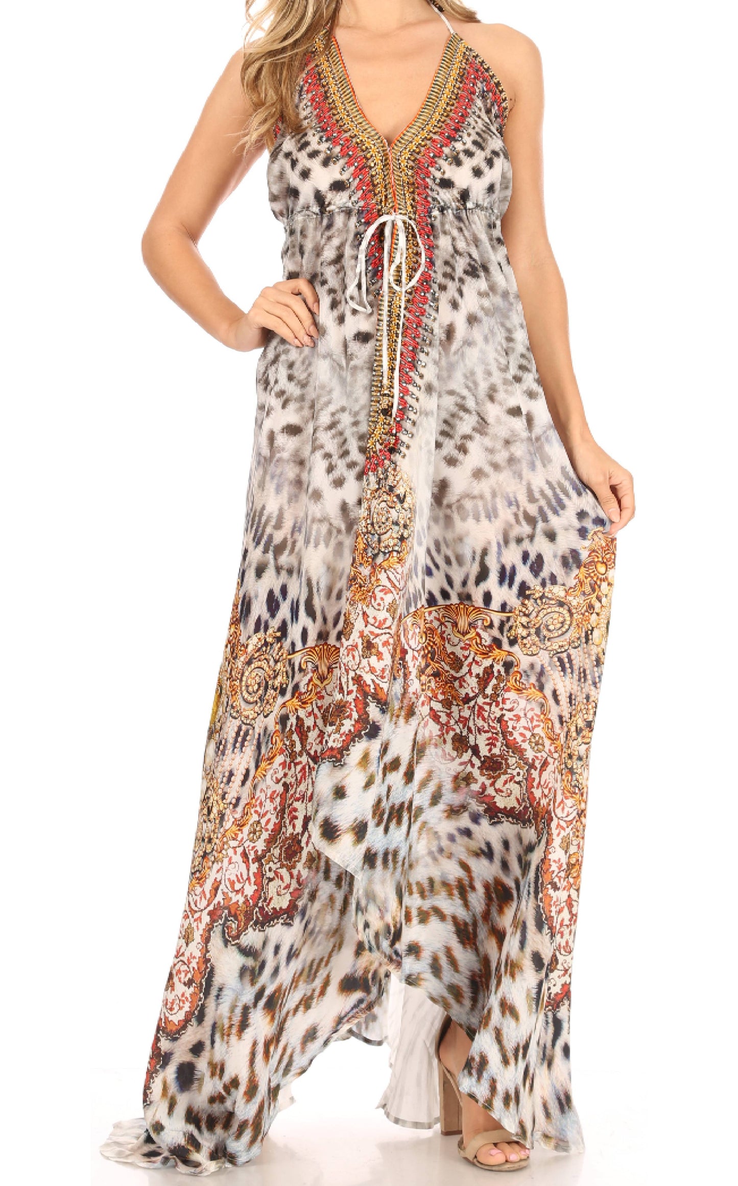 Sakkas Lizi Womens Maxi High-low Halter Handkerchief Long Dress Beach Party