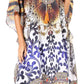 Sakkas Jenni Women's Mid Length Boho Caftan Kaftan Dress Cover up Flowy Rhinestone