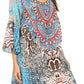 Sakkas Maris Women's Casual Shift 3/4 Sleeve Short Mini Dress A Line Print Silky