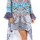 Sakkas Rema Women's Boho Shift Tunic High Low  V-neck Long Sleeve Dress with Print