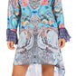 Sakkas Rema Women's Boho Shift Tunic High Low  V-neck Long Sleeve Dress with Print