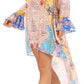 Sakkas Rema Women's Boho Shift Tunic High Low  V-neck Long Sleeve Dress with Print