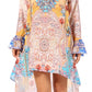 Sakkas Rema Women's Boho Shift Tunic High Low  V-neck Long Sleeve Dress with Print