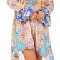 Sakkas Rema Women's Boho Shift Tunic High Low  V-neck Long Sleeve Dress with Print