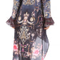 Sakkas Rema Women's Boho Shift Tunic High Low  V-neck Long Sleeve Dress with Print