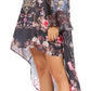 Sakkas Rema Women's Boho Shift Tunic High Low  V-neck Long Sleeve Dress with Print