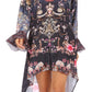 Sakkas Rema Women's Boho Shift Tunic High Low  V-neck Long Sleeve Dress with Print