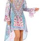Sakkas Rema Women's Boho Shift Tunic High Low  V-neck Long Sleeve Dress with Print
