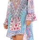 Sakkas Rema Women's Boho Shift Tunic High Low  V-neck Long Sleeve Dress with Print