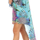 Sakkas Rema Women's Boho Shift Tunic High Low  V-neck Long Sleeve Dress with Print