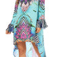Sakkas Rema Women's Boho Shift Tunic High Low  V-neck Long Sleeve Dress with Print