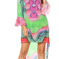 Sakkas Rema Women's Boho Shift Tunic High Low  V-neck Long Sleeve Dress with Print