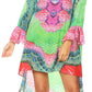 Sakkas Rema Women's Boho Shift Tunic High Low  V-neck Long Sleeve Dress with Print