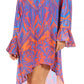 Sakkas Rema Women's Boho Shift Tunic High Low  V-neck Long Sleeve Dress with Print