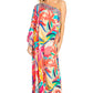 Sakkas Dora Women's One Shoulder Short Sleeve Casual Elegant Maxi Dress with Print
