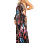 Sakkas Dora Women's One Shoulder Short Sleeve Casual Elegant Maxi Dress with Print