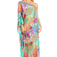 Sakkas Dora Women's One Shoulder Short Sleeve Casual Elegant Maxi Dress with Print
