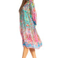Sakkas Womens 3/4 Puff Sleeves Split Neck Summer Short Flowy Swing Dress/Cover-up