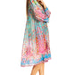 Sakkas Womens 3/4 Puff Sleeves Split Neck Summer Short Flowy Swing Dress/Cover-up