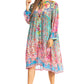 Sakkas Womens 3/4 Puff Sleeves Split Neck Summer Short Flowy Swing Dress/Cover-up