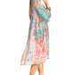 Sakkas Womens 3/4 Puff Sleeves Split Neck Summer Short Flowy Swing Dress/Cover-up
