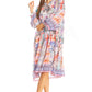 Sakkas Womens 3/4 Puff Sleeves Split Neck Summer Short Flowy Swing Dress/Cover-up