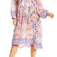 Sakkas Womens 3/4 Puff Sleeves Split Neck Summer Short Flowy Swing Dress/Cover-up