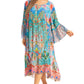 Sakkas Womens 3/4 Ruffled Sleeves Henley Neck Summer Short Flowy Dress/Beachwear