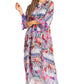 Sakkas Womens Henley Neck Elbow Sleeves Long A-Line Summer dress with pockets