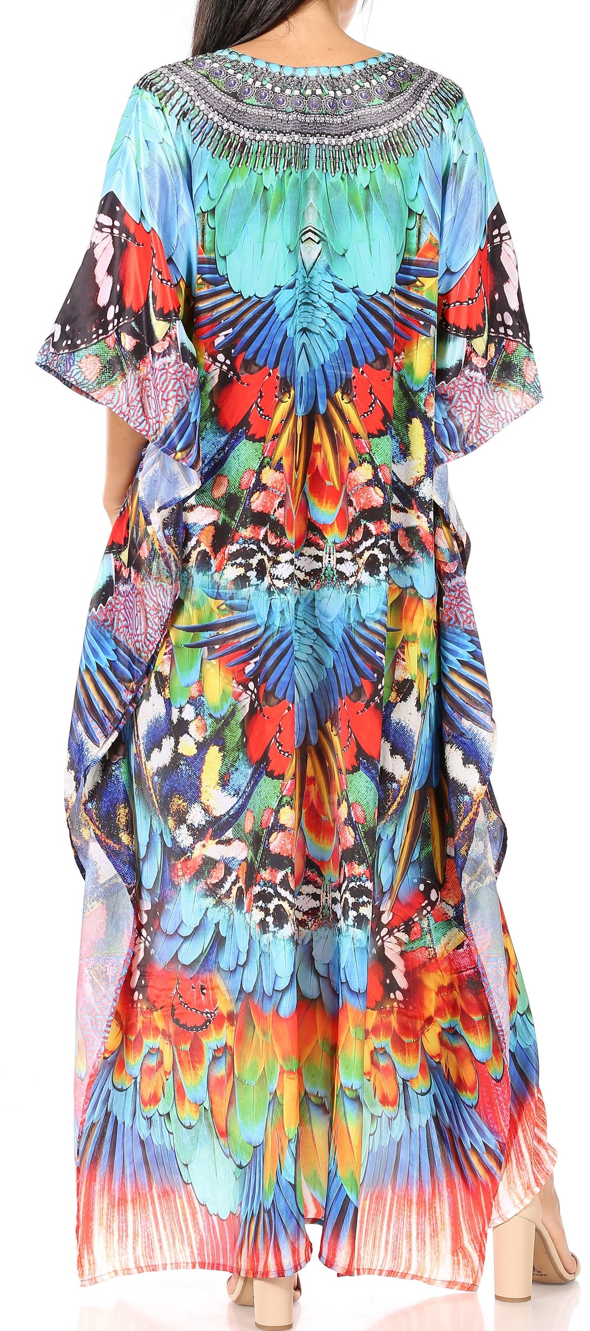Sakkas Yeni Women's Short Sleeve V-neck Summer Floral Long Caftan Dress Cover-up