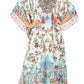 Sakkas Yeni Women's Short Sleeve V-neck Summer Floral Long Caftan Dress Cover-up