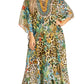 Sakkas Yeni Women's Short Sleeve V-neck Summer Floral Long Caftan Dress Cover-up