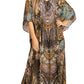 Sakkas Yeni Women's Short Sleeve V-neck Summer Floral Long Caftan Dress Cover-up