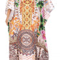 Sakkas Amaya Loose Fit Long Printed Strappy Cutout Shoulder Boat Neck Kaftan Dress