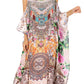 Sakkas Amaya Loose Fit Long Printed Strappy Cutout Shoulder Boat Neck Kaftan Dress
