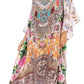 Sakkas Amaya Loose Fit Long Printed Strappy Cutout Shoulder Boat Neck Kaftan Dress