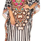 Sakkas Amaya Loose Fit Long Printed Strappy Cutout Shoulder Boat Neck Kaftan Dress
