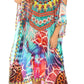 Sakkas Amaya Loose Fit Long Printed Strappy Cutout Shoulder Boat Neck Kaftan Dress