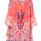Sakkas Inna Colorful Shift Dress Tunic with Bell Ruffled Sleeves & Rhinestones