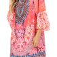 Sakkas Inna Colorful Shift Dress Tunic with Bell Ruffled Sleeves & Rhinestones